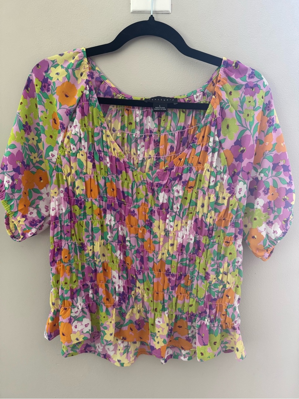 Sanctuary Floral Smocked Top - Purple, Orange & Green